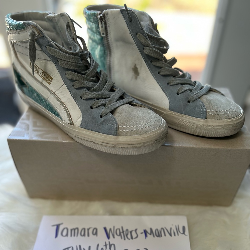 💫Size 40 Metalic Blue with Green star Slides EUC - Picture 8 of 8